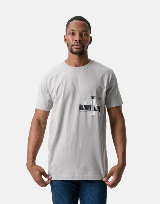 Calvin Klein Glitched CK Logo Grey T-Shirt