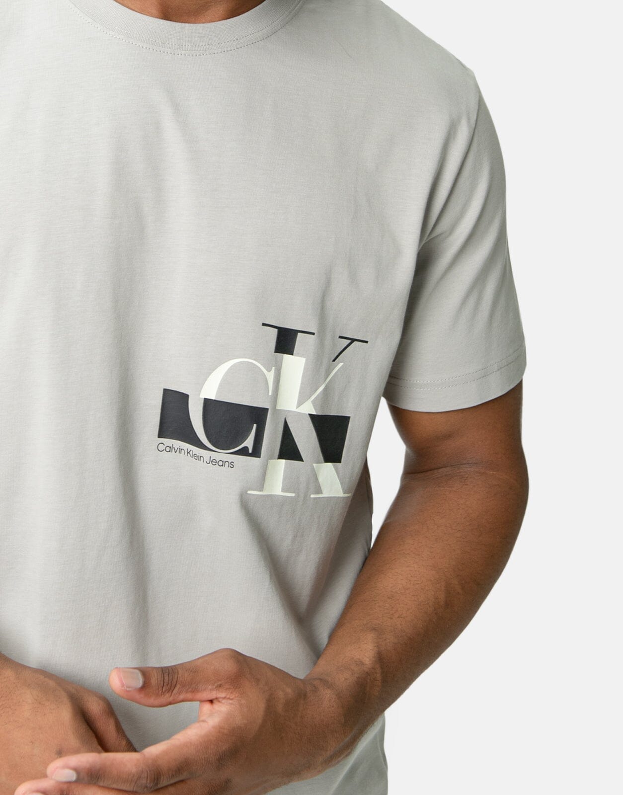 Calvin Klein Glitched CK Logo Grey T-Shirt